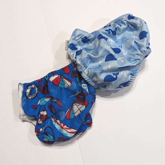 Swim Diapers Swim Baby Green Sprouts Set of 2 Baby Size 12m Blue Whale - Picture 2 of 6